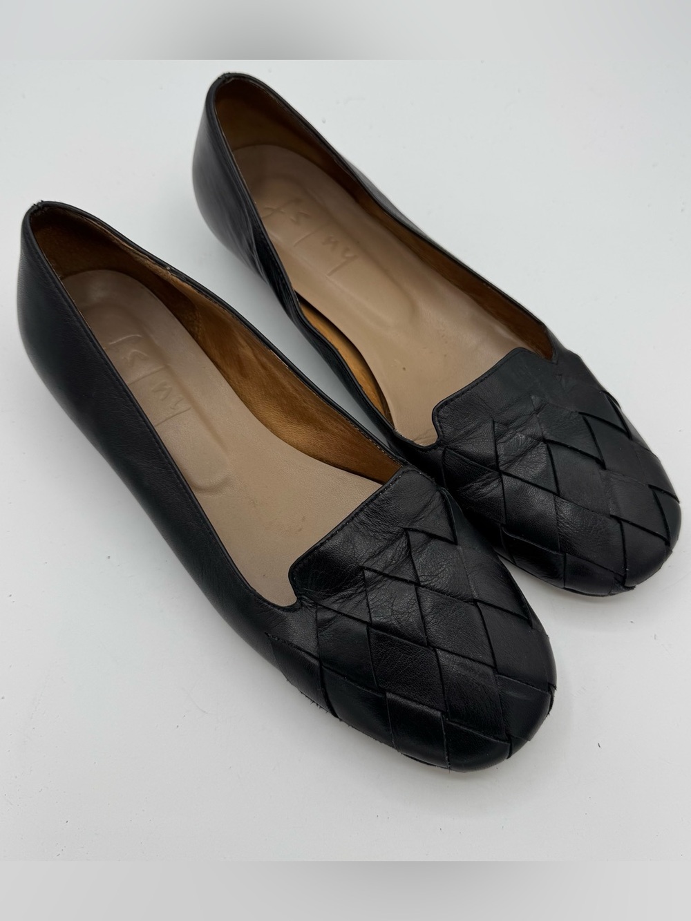 French Sole NY Low Heel Woven Toe Black Leather Ballet Flats size 8.5 Tuckernuck